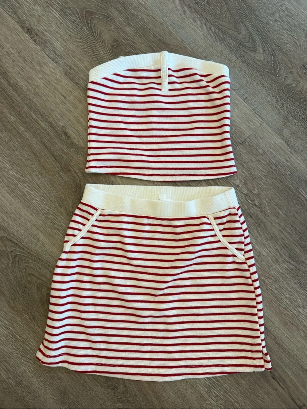 Marshalls White and Red Striped Two-Piece Tube Top and Skirt Set